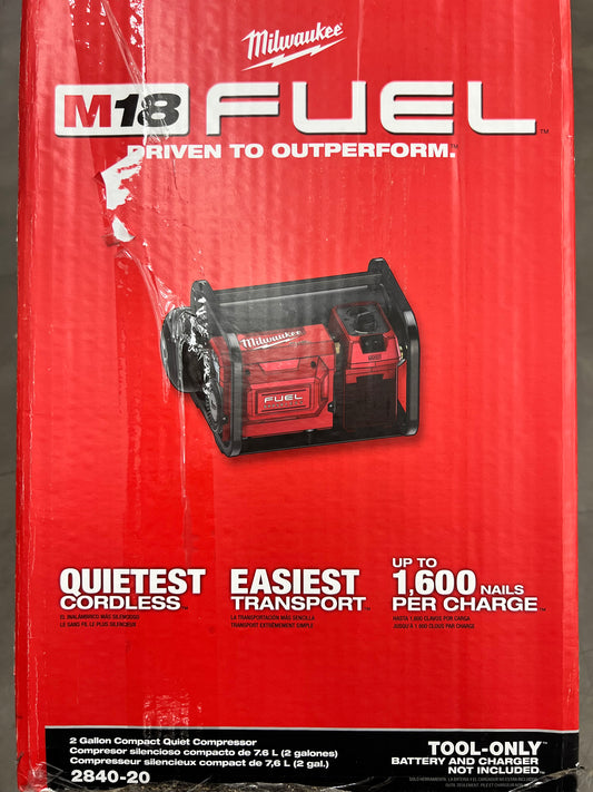 Milwaukee M18 2 Gallon Compact Quiet Compressor - 2840-20 (New)