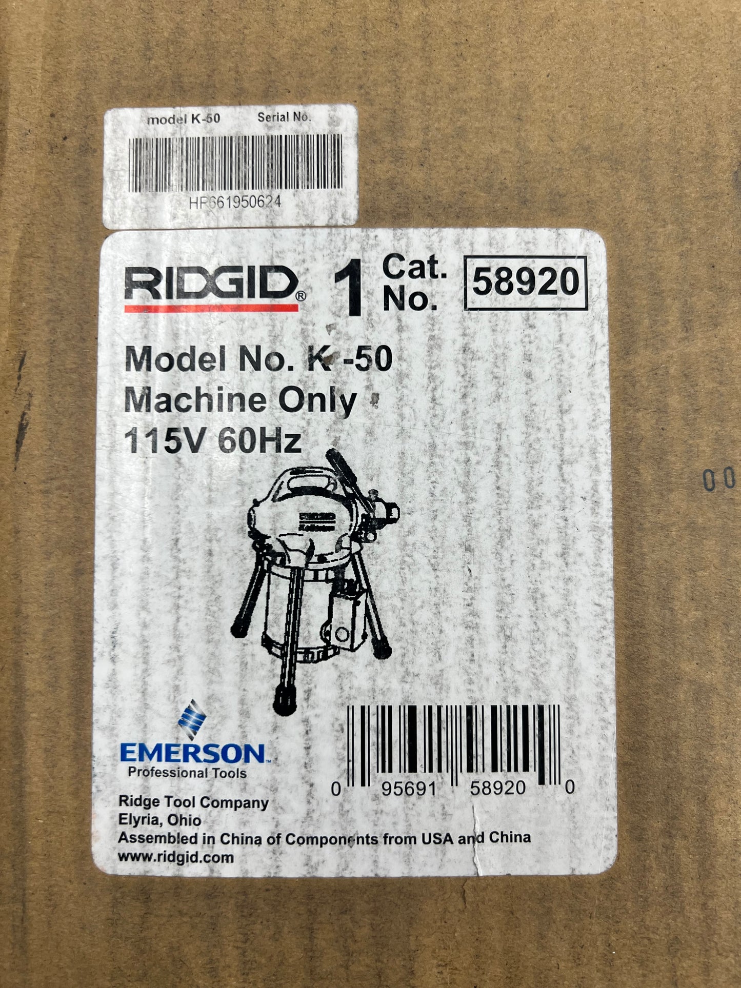 RIDGID K-50 115V/60Hz Sectional Drain Cleaning Machine Only - 58920 (Brand New)