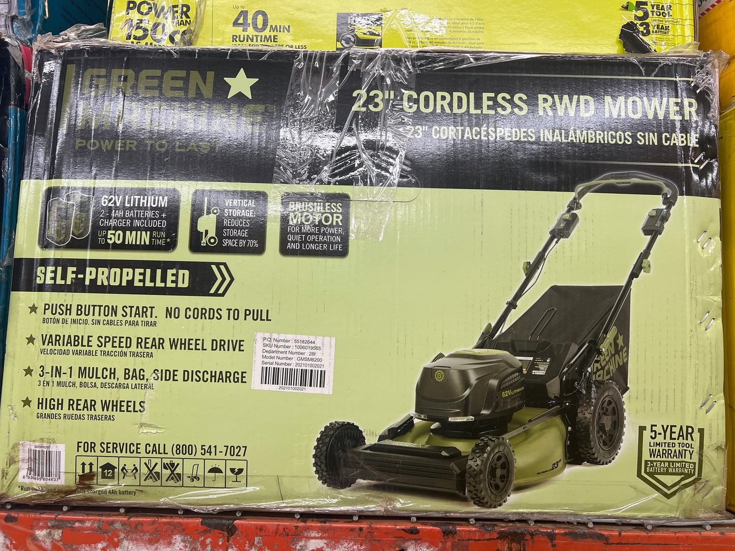 Green Machine 23" Cordless RWD Mower - 62V Lithium Push Mower