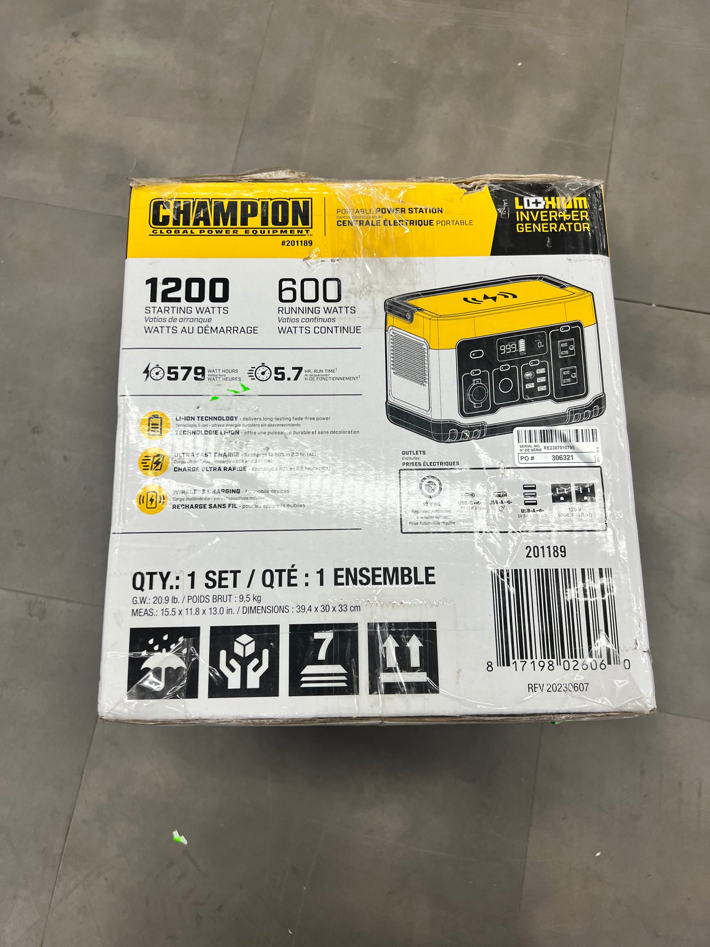 Champion 579 WH Portable Power Station - 1200/600 Watt Lithium Inverter Generator - 201189 (New)