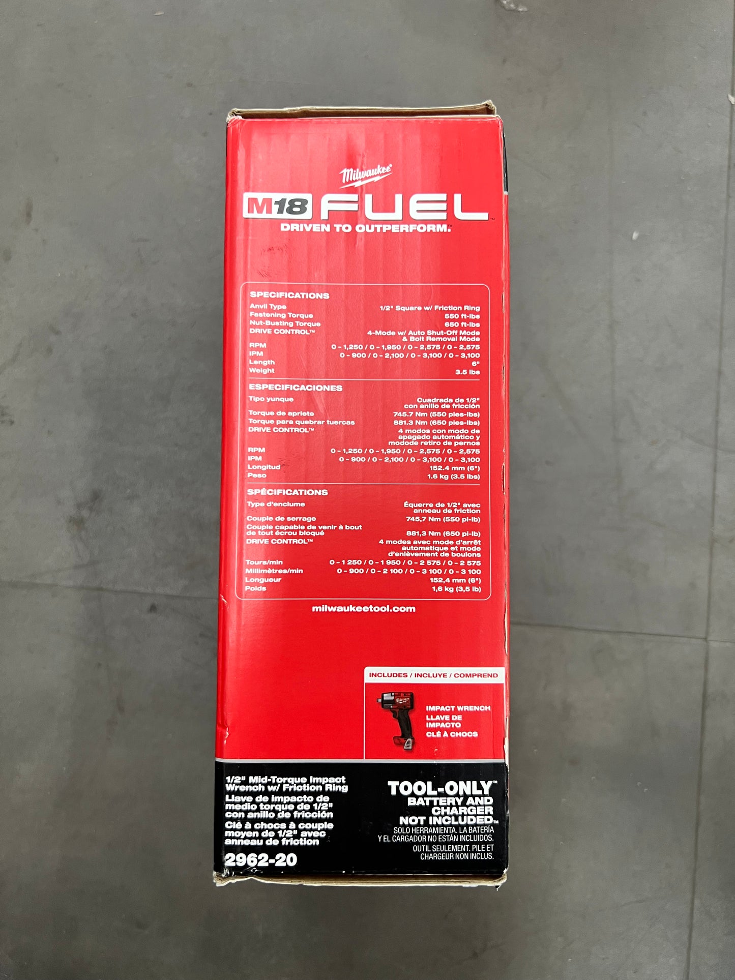 Milwaukee Fuel 1/2” Mid-Torque Impact Wrench w/ Friction Ring - 2962-20 (New in Box)