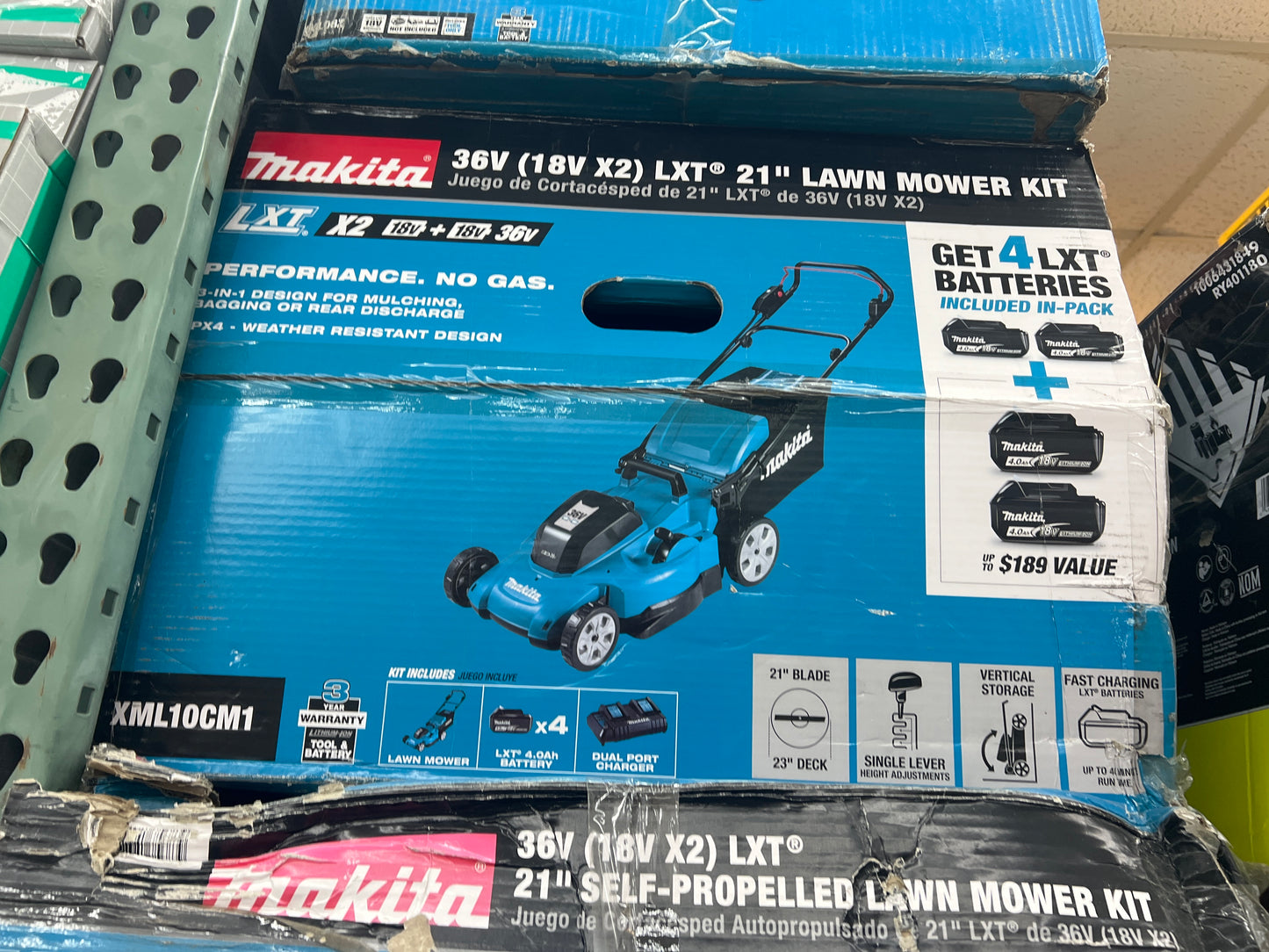 Makita 18V x2 (36V) LXT Lithium-Ion Cordless 21 in. Walk Behind Lawn Mower Kit w/4 batteries (4.0Ah)