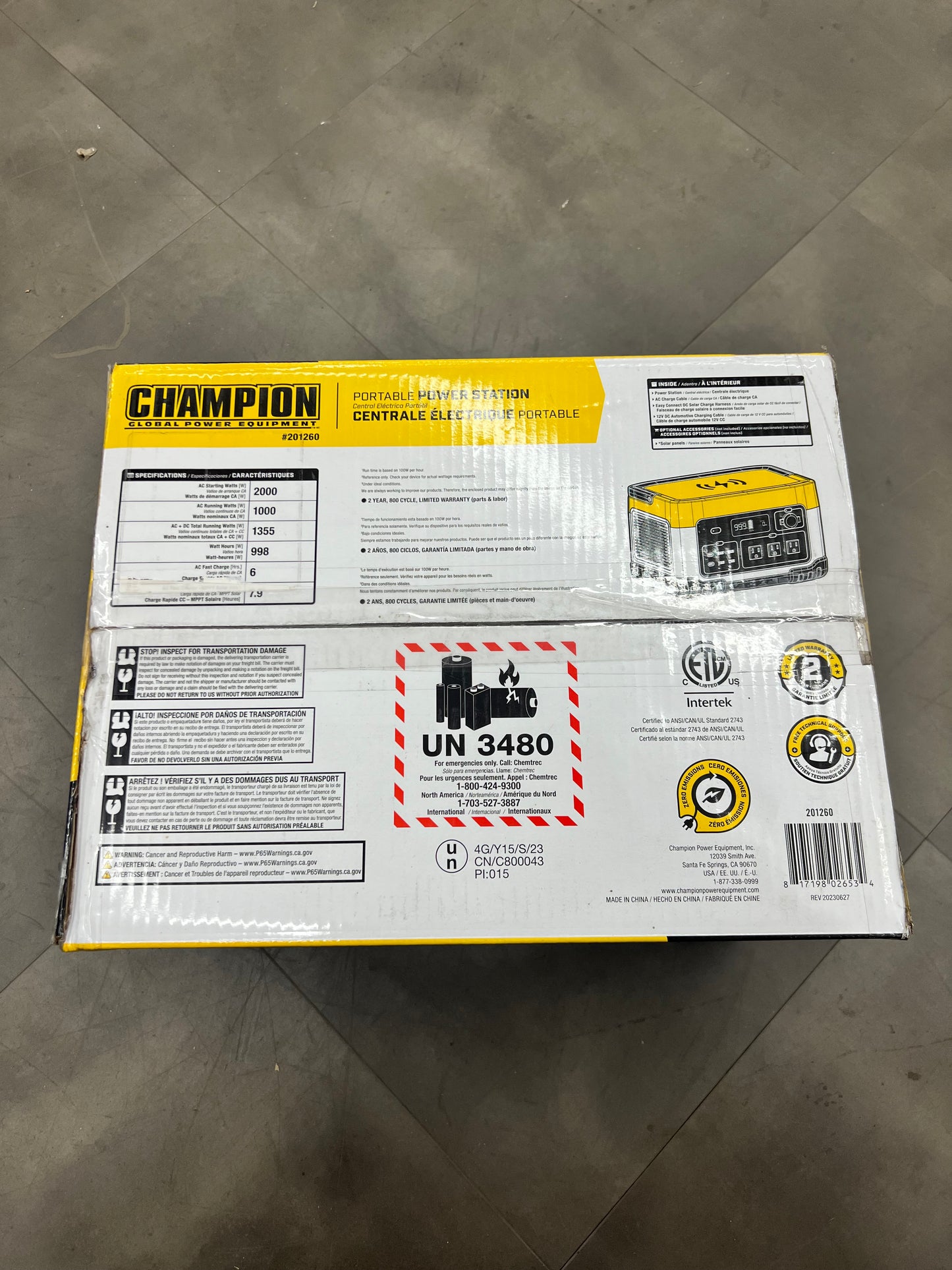 Champion 998 WH Portable Power Station - 2000/1000 Watt Lithium Inverter Generator - 201260 (New)