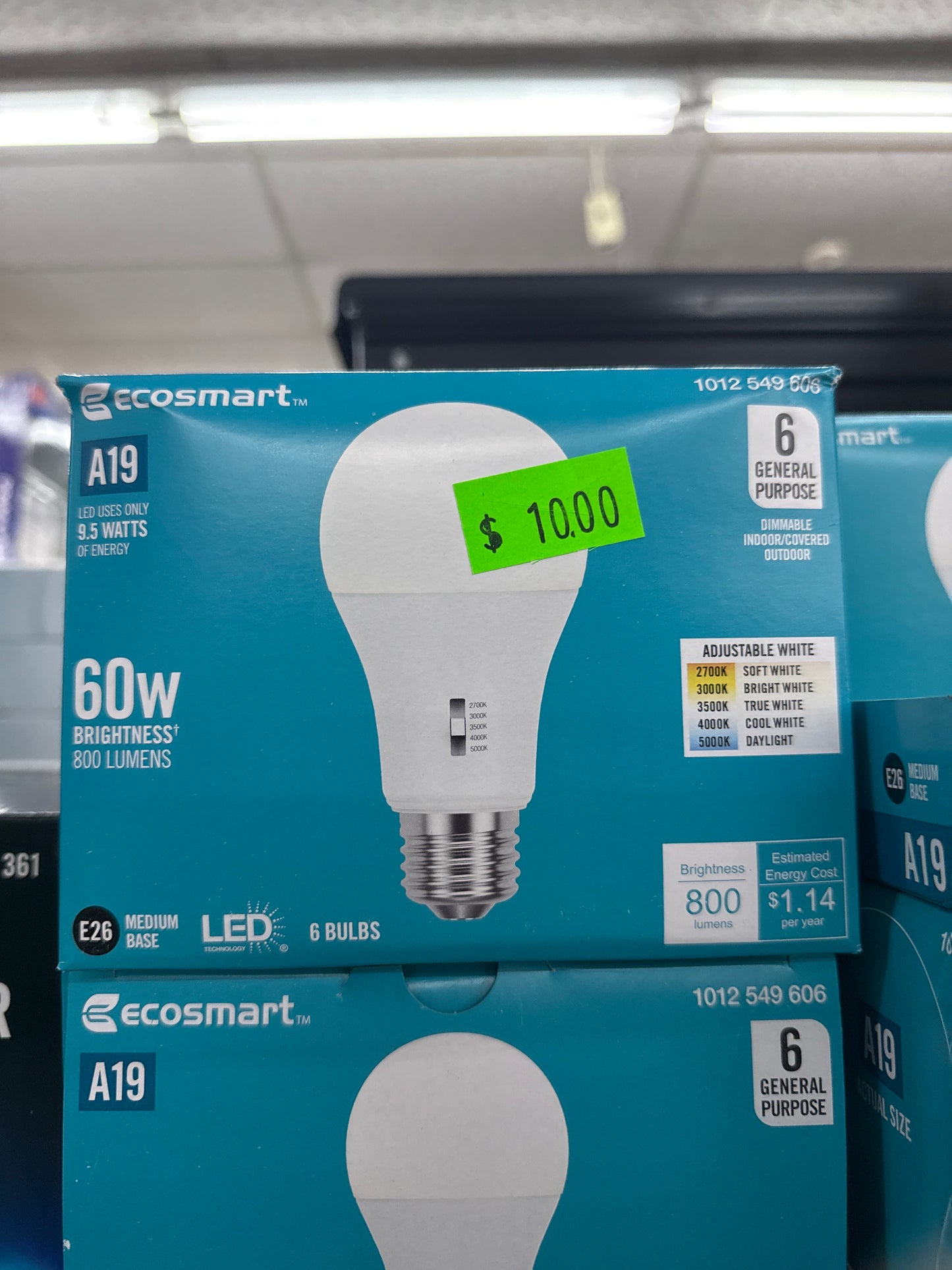 EcoSmart A19 LED Light Bulbs – 60W Equivalent, Adjustable White (6-Pack) *Pick Up Only*