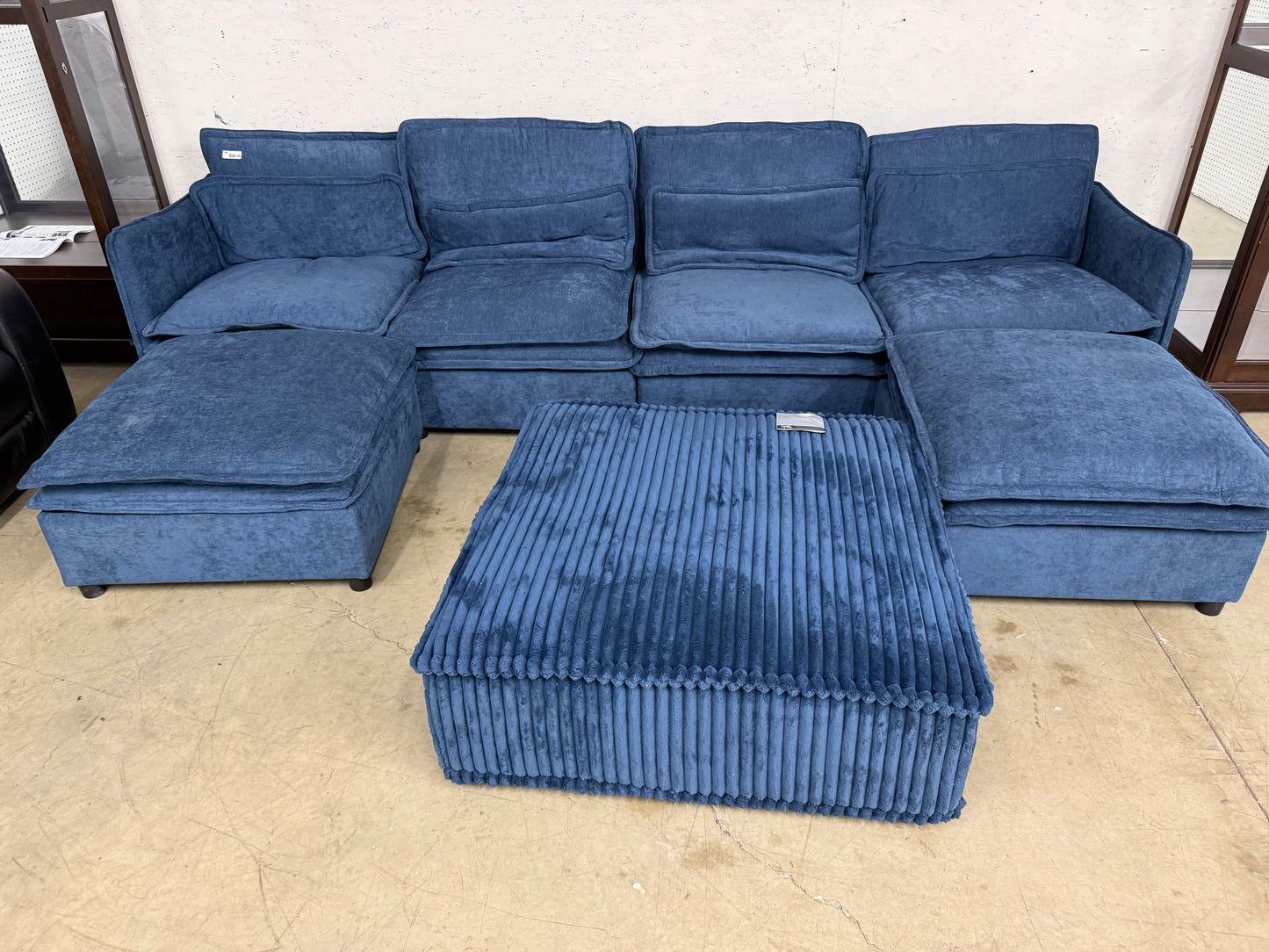 Navy Blue Sofa with Ottomans *pick up only*