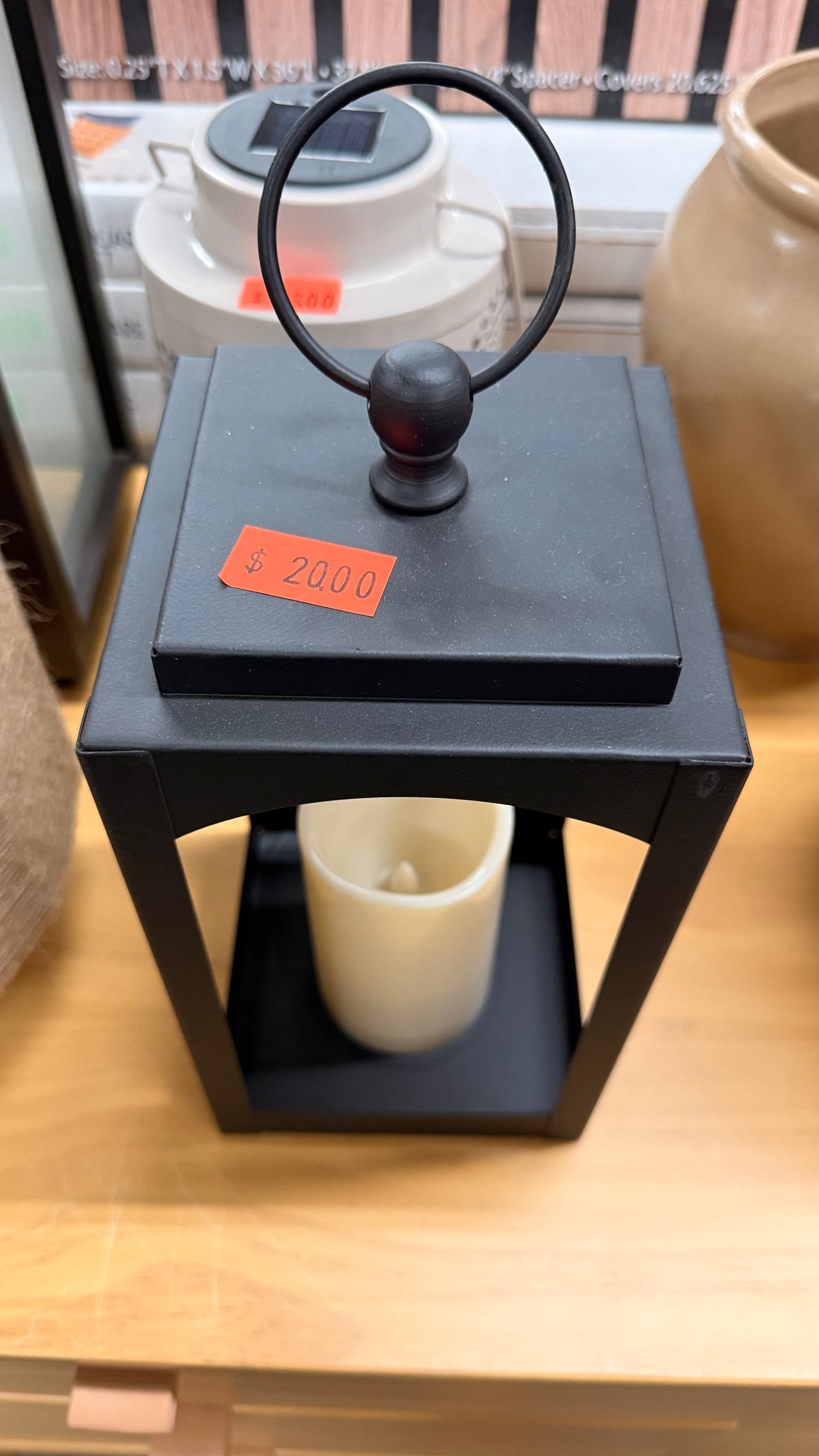 Black Metal Lantern with Electric Candle Lighting