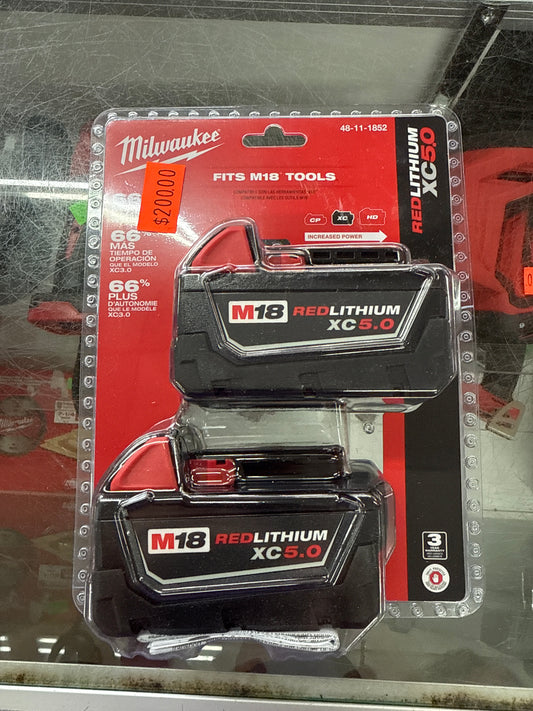M18 18-Volt Lithium-Ion XC Extended Capacity 5.0 Ah Battery Pack (2-Pack)