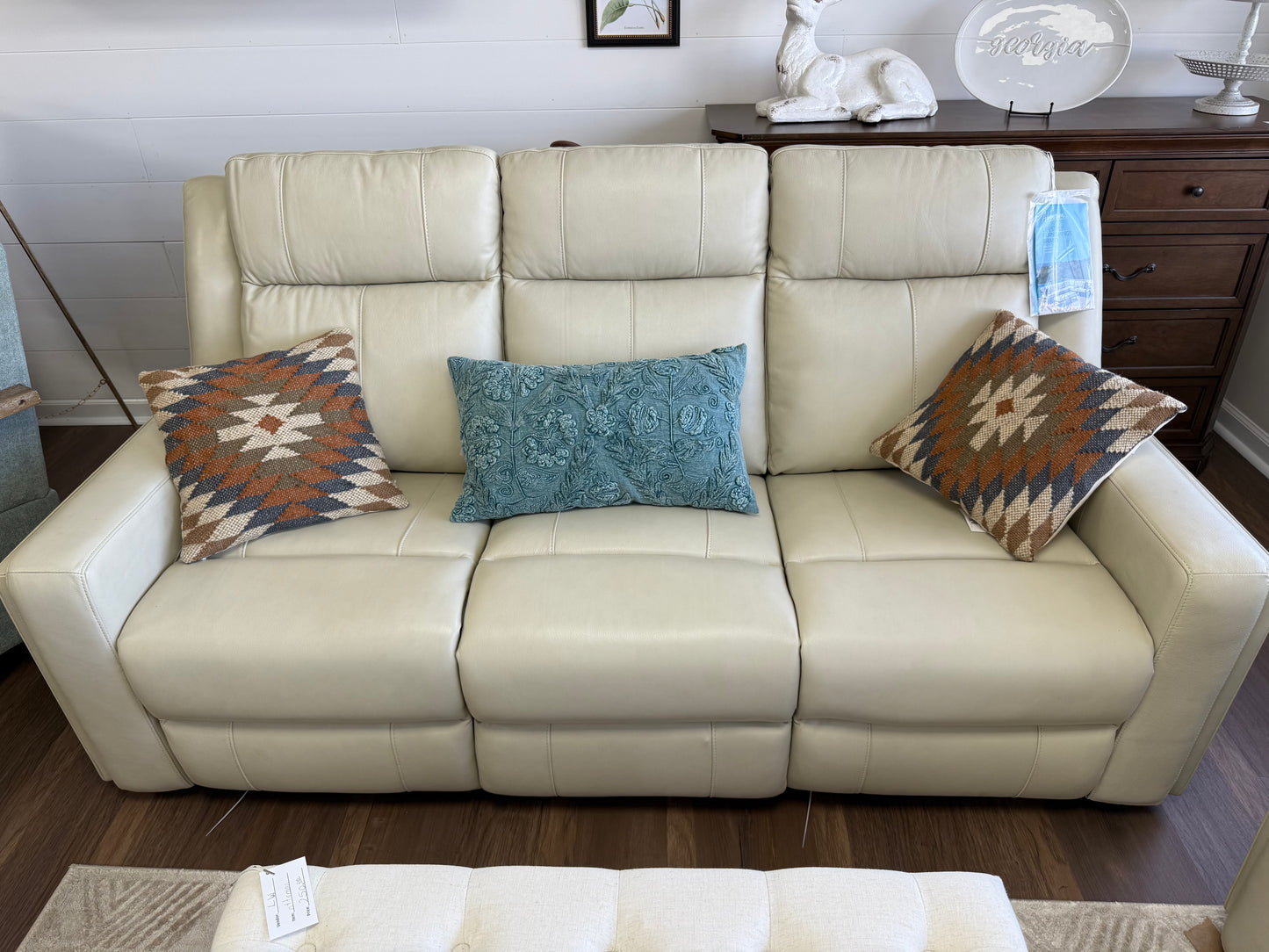 Abbyson Rhodes Leather Reclining Sofa (Ivory) *Pick-Up Only*