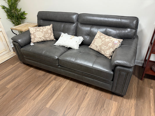 Abbyson Harrison Grey Leather Sofa *Pick-Up Only