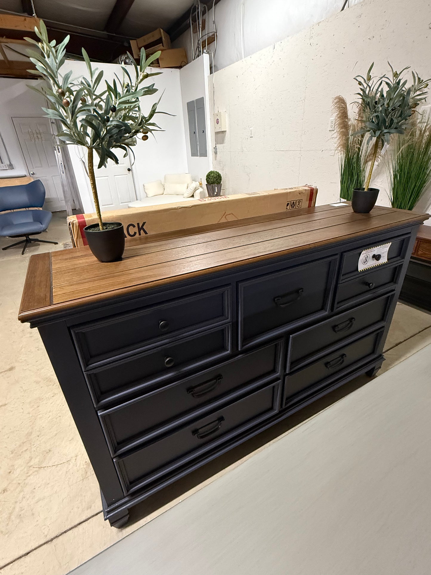 Navy Blue Dresser with Mirror
