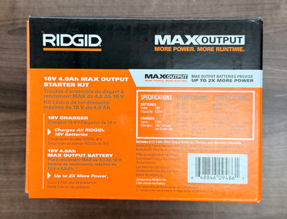 RIDGID 18V 4.0 Ah MAX Output Starter Kit