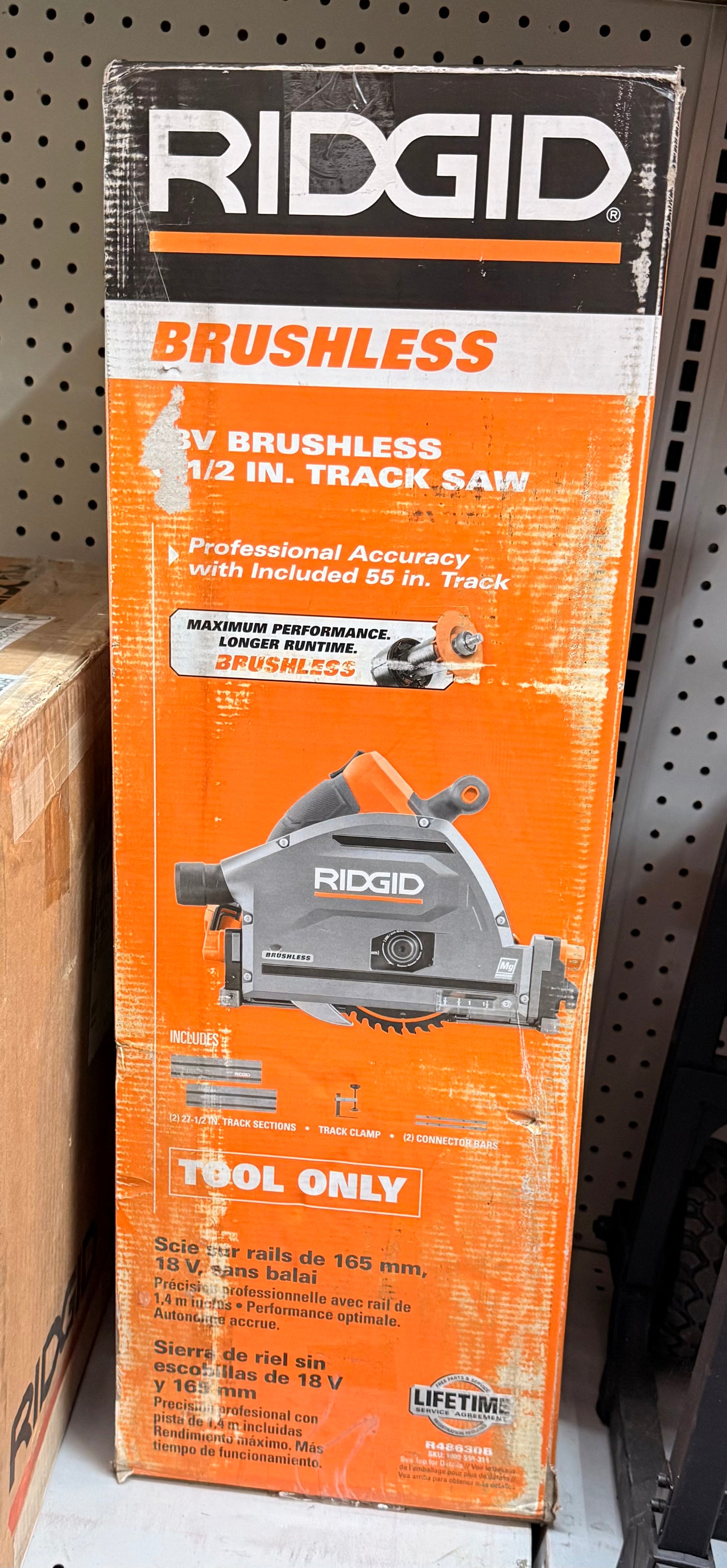 RIDGID 18V Brushless Cordless Track Saw (Tool Only) with (4) 27.5 in. Tracks and (3) Track Saw Clamps