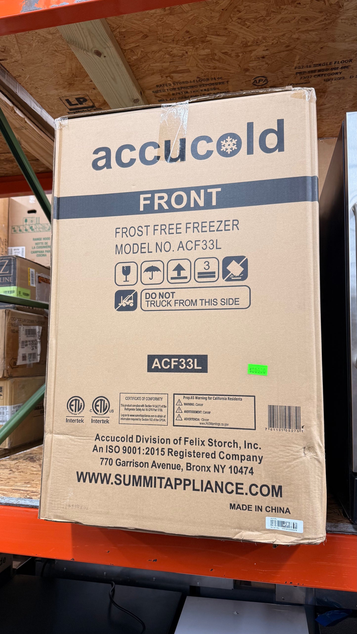 Accucold Front Frost Free Freezer *Pick Up Only*
