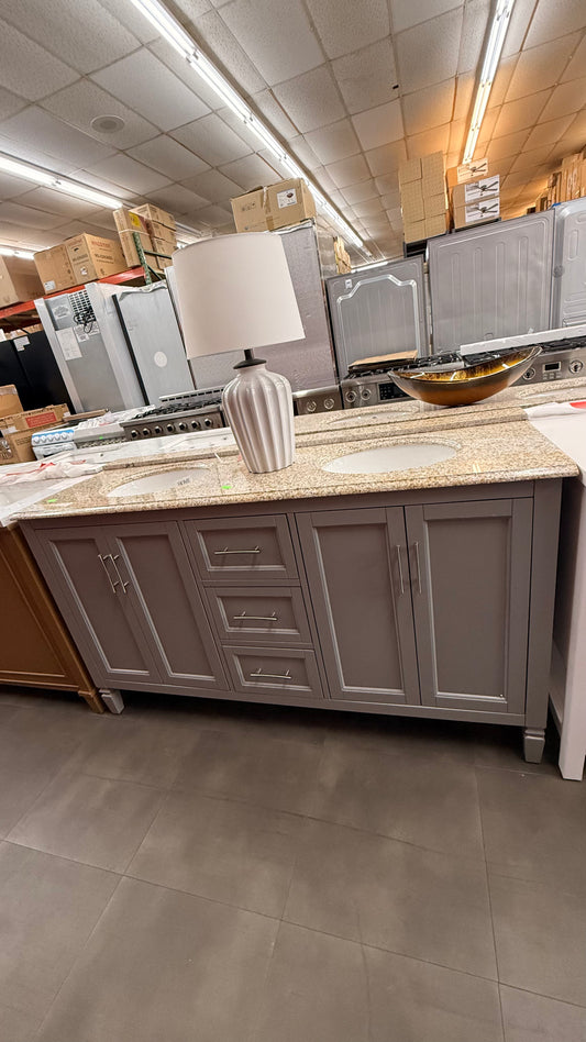 Granite Top His & Hers Vanity with Cabinet Storage *Pick Up Only*
