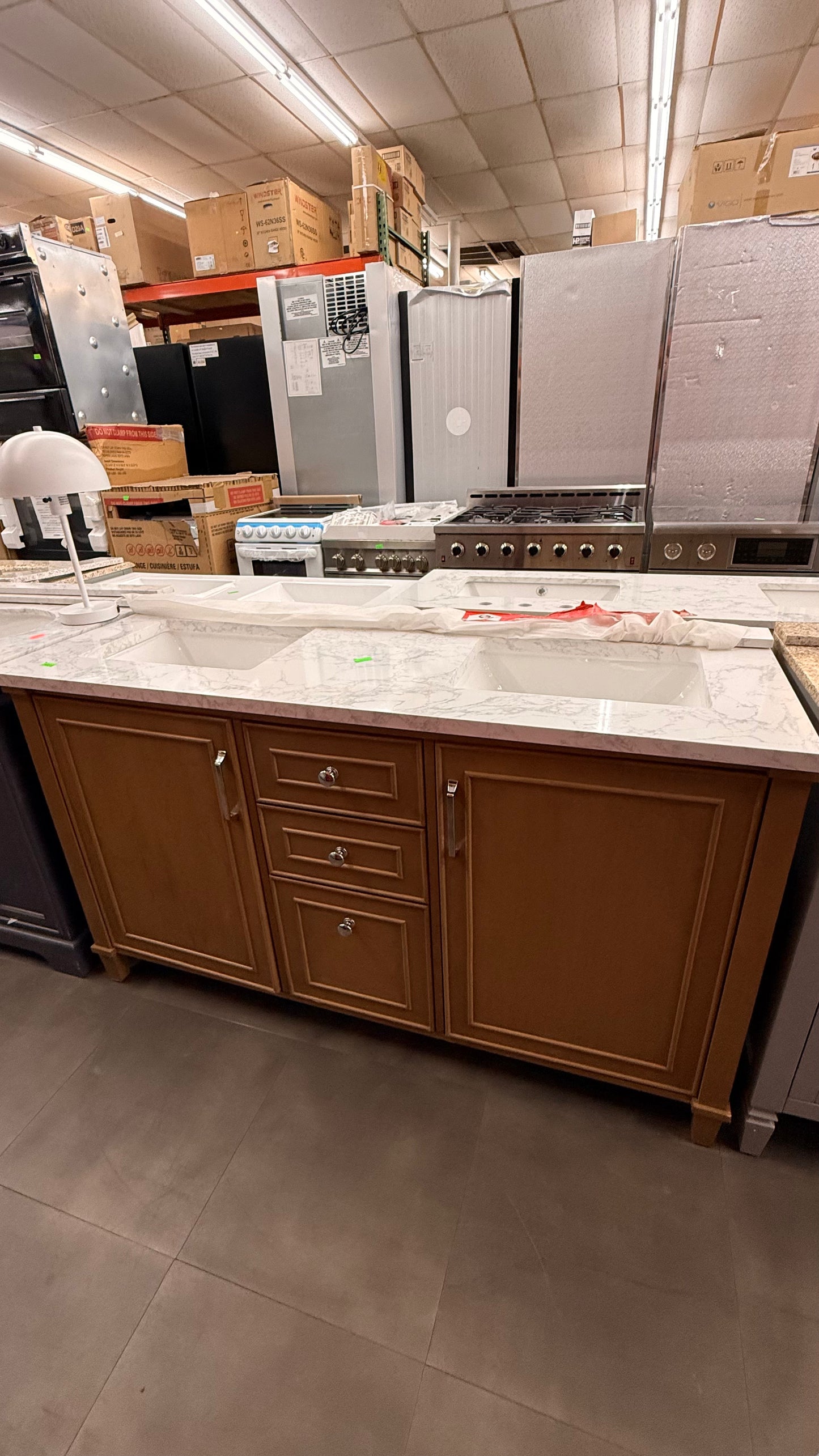 Marble Top His & Hers Vanity with Cabinet Storage *Pick Up Only*