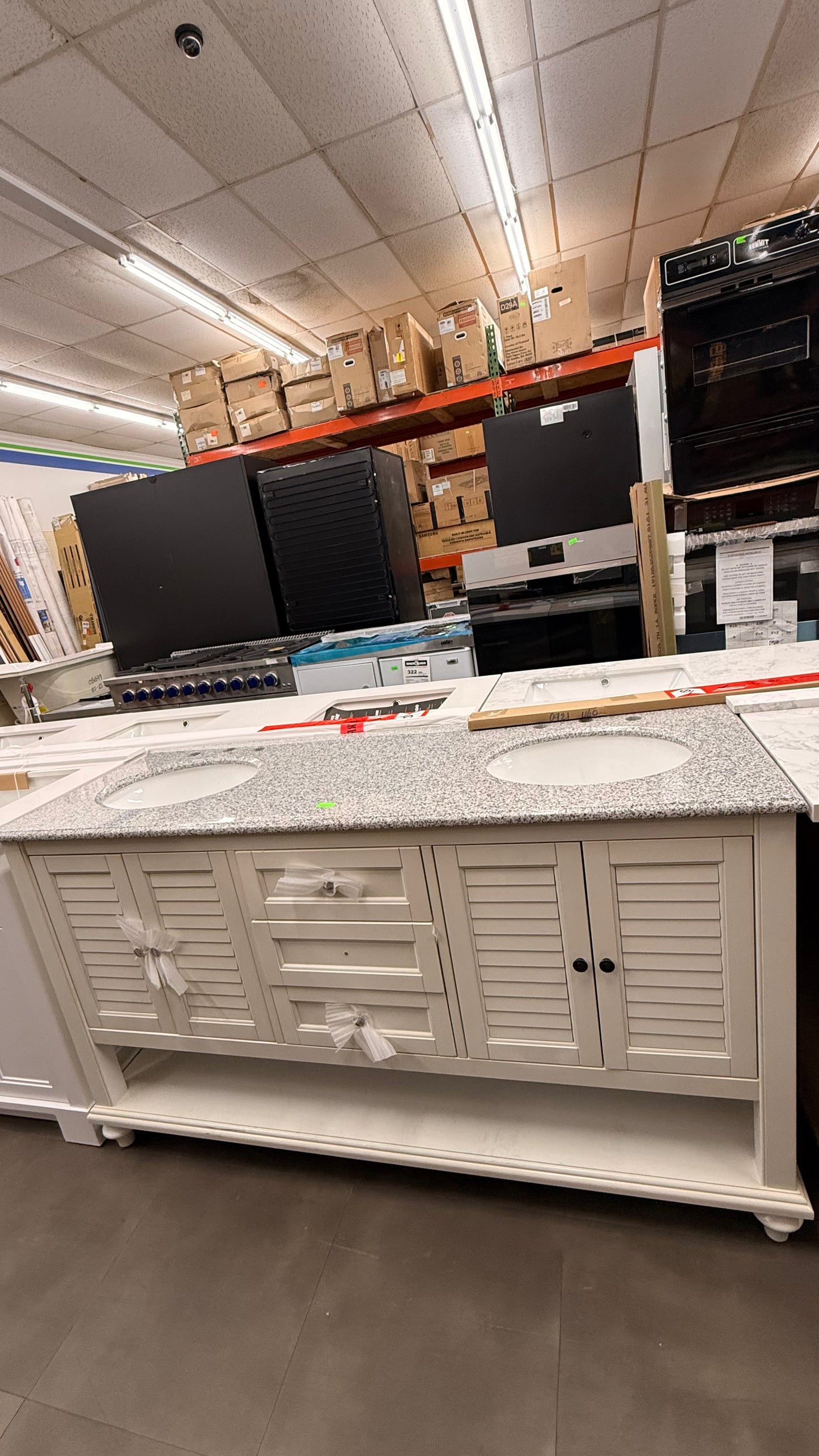 Off White His & Hers Granite Top Vanity with Cabinet Storage *Pick Up Only*