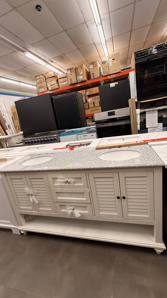 Off White His & Hers Granite Top Vanity with Cabinet Storage *Pick Up Only*