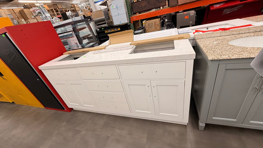White Marble Top His & Hers Vanity with Cabinets and Drawers *Pick Up Only*