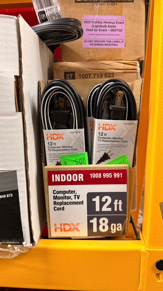 HDX 12ft Indoor Computer, Monitor, TV Replacement Cord 18 Gauge