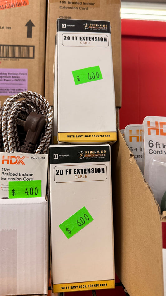 Plug-N-Go Low Voltage 20ft Extension Cable with Easy Lock Connectors