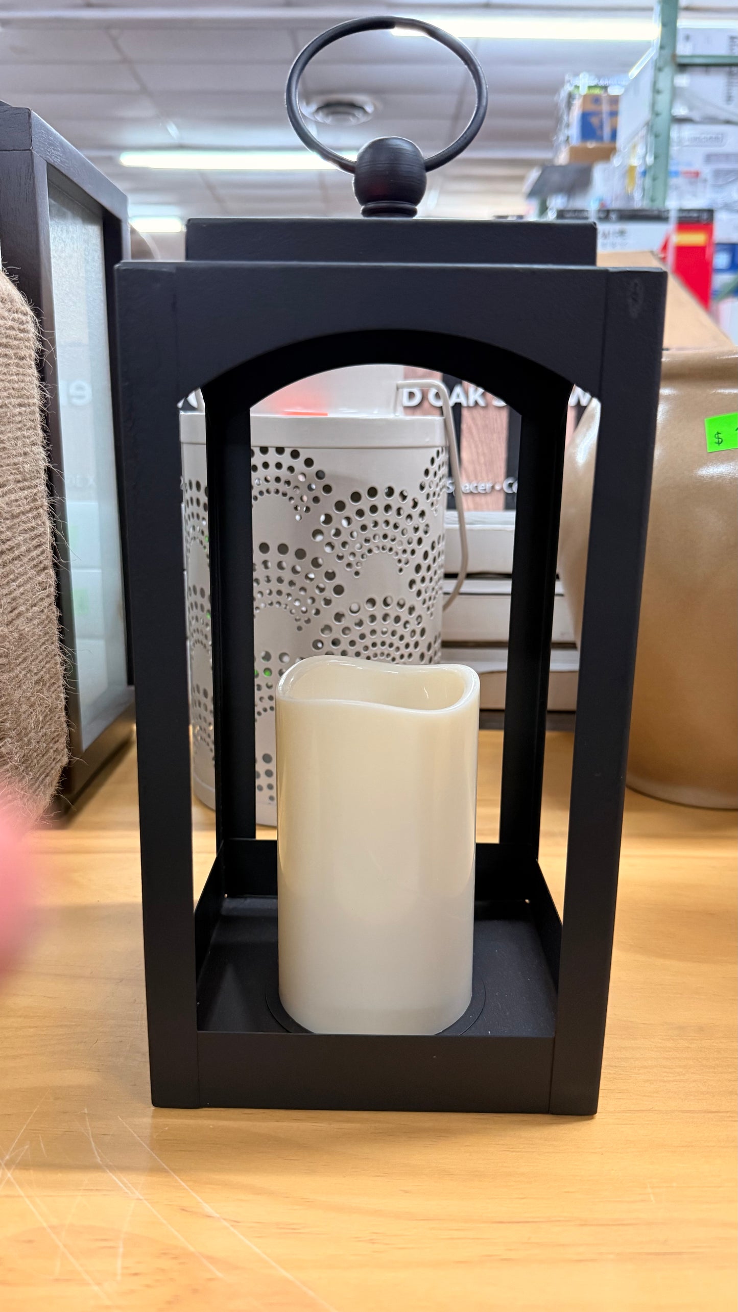 Black Metal Lantern with Electric Candle Lighting