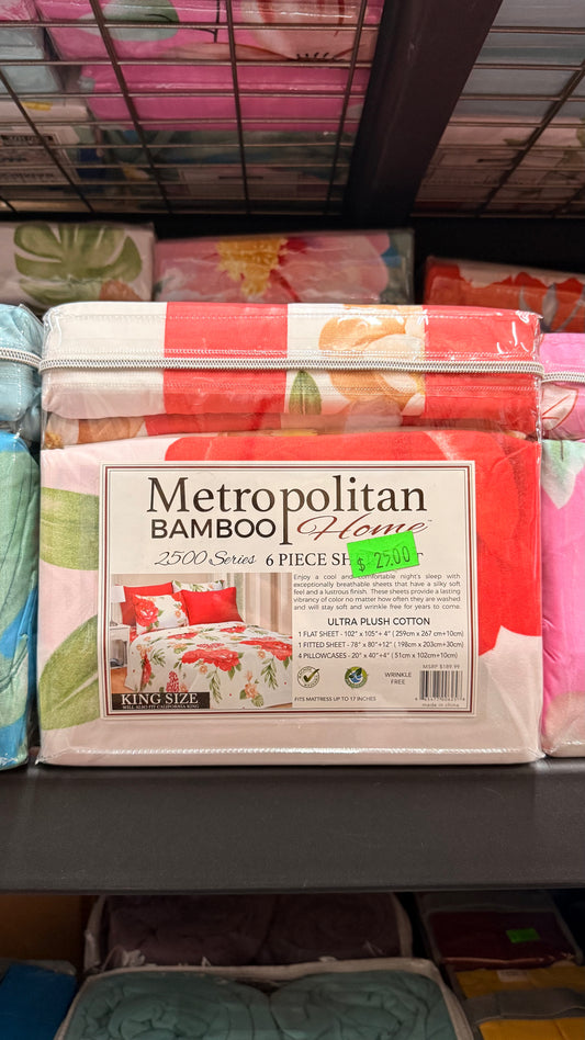 Metropolitan Bamboo 6 Piece King Size Sheet Set (Rose)