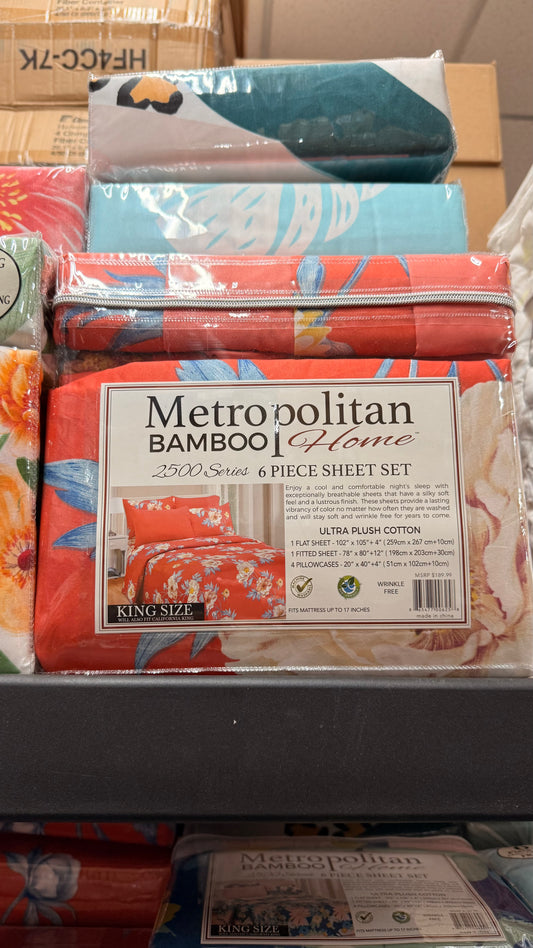 Metropolitan Bamboo 6 Piece King Size Sheet Set (Red Floral)