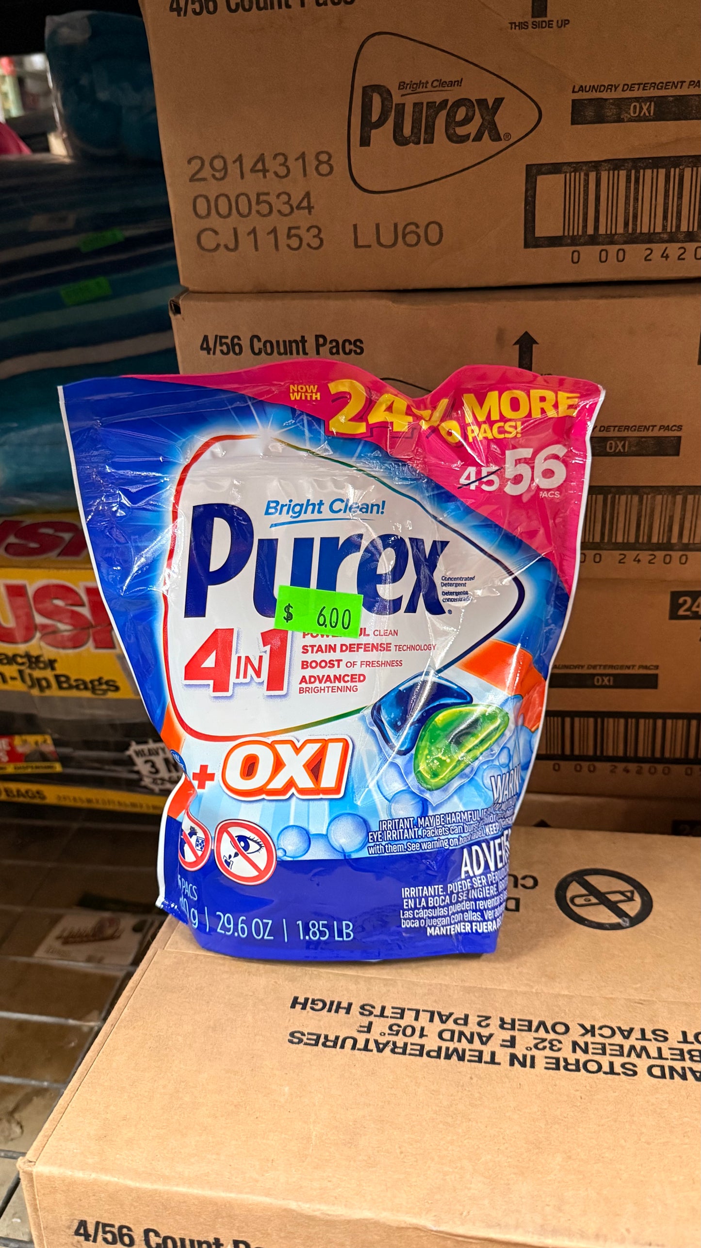 Purex 4in1 +OXI Laundry Detergent Pacs 56 ct (4 pack)