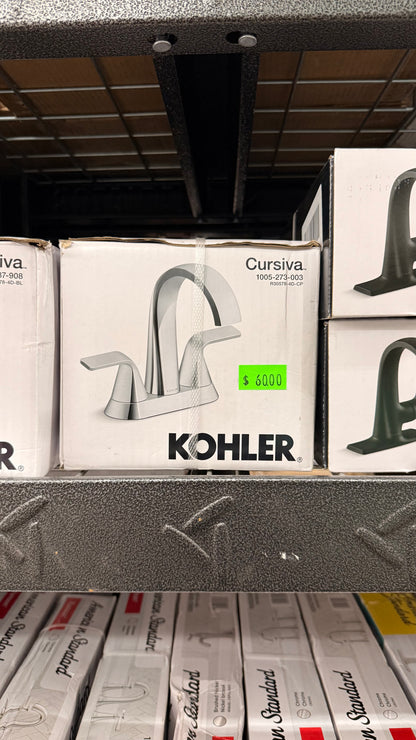 Kohler Cursiva 4 in. Centerset Double Handle Bathroom Faucet in Polished Chrome